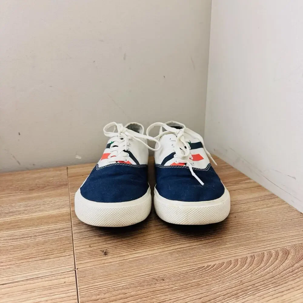 Sperry Captain's CVO Prep Charter Stripe Sneakers White And Blue Men’s 9